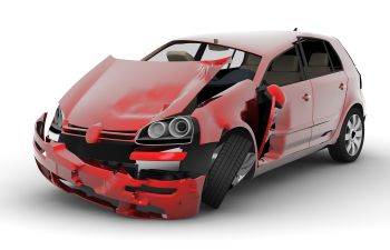 A red wrecked car after accident.